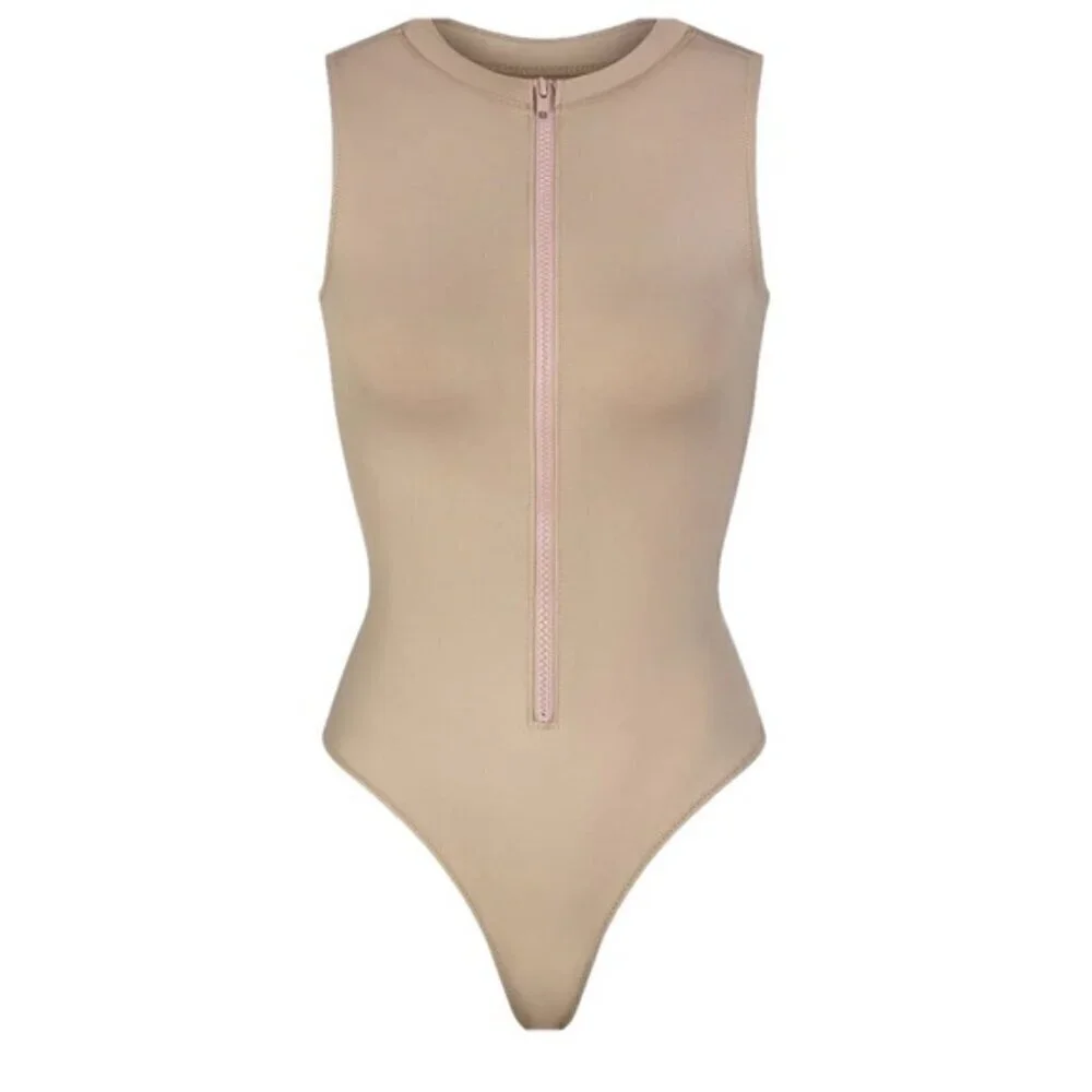 NWT Skims 3X SWIM ZIP FRONT SLEEVELESS ONE PIECE Desert Tan